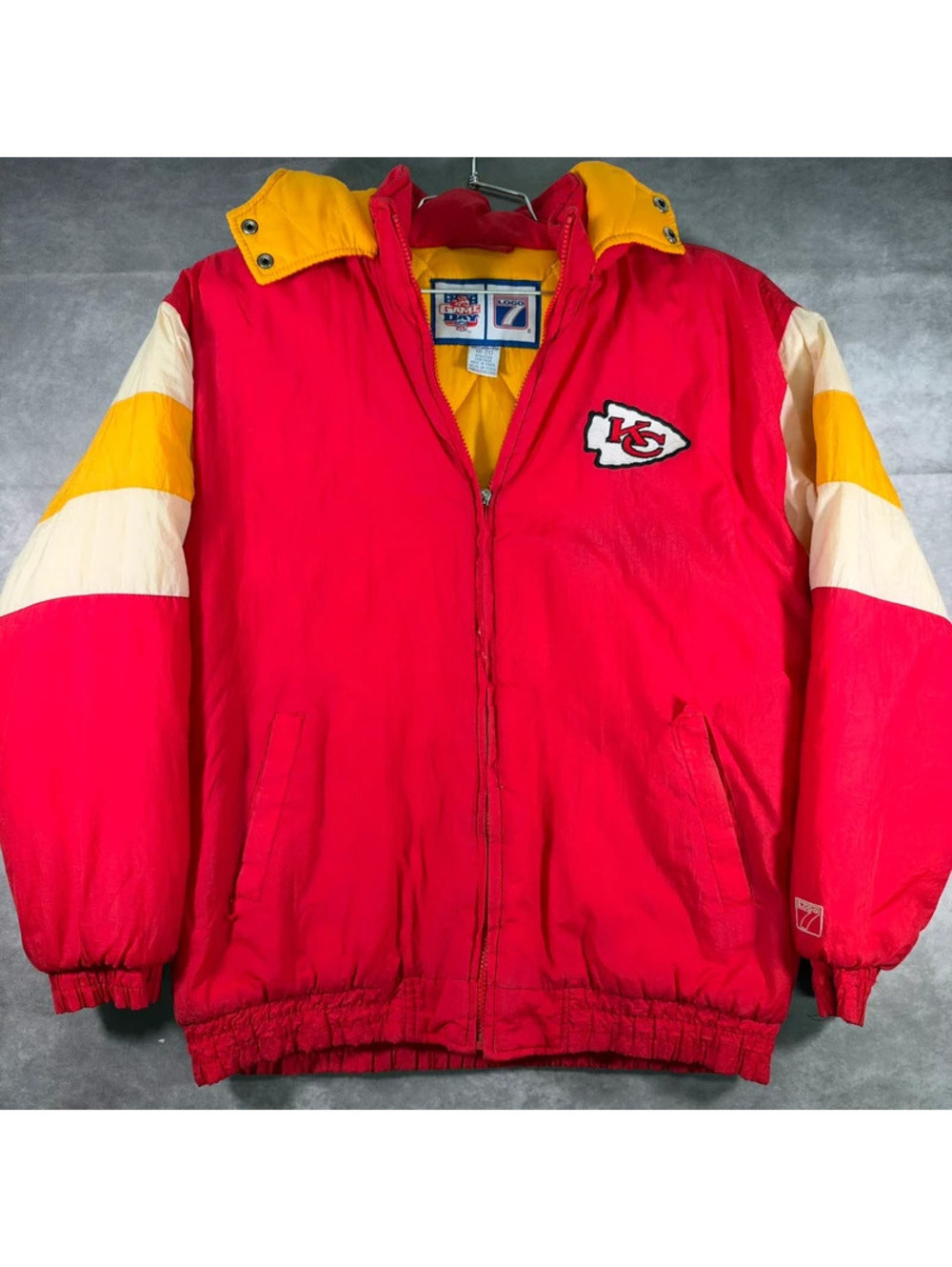 Vintage 90s Kansas City Chiefs Logo 7 Hooded Puffer Jacket XL